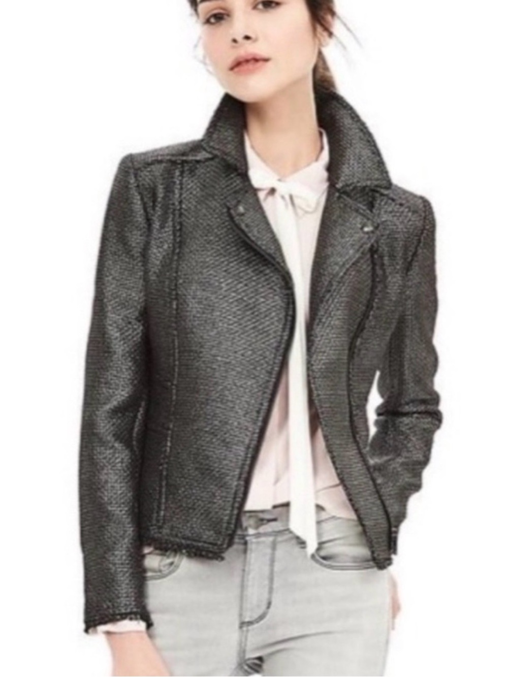 Banana Republic Metallic Charcoal Tweed Moto Jacket - Women's